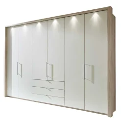 Wohnen Falttürenschrank Gunjo in Weiß Eiche Sägerau