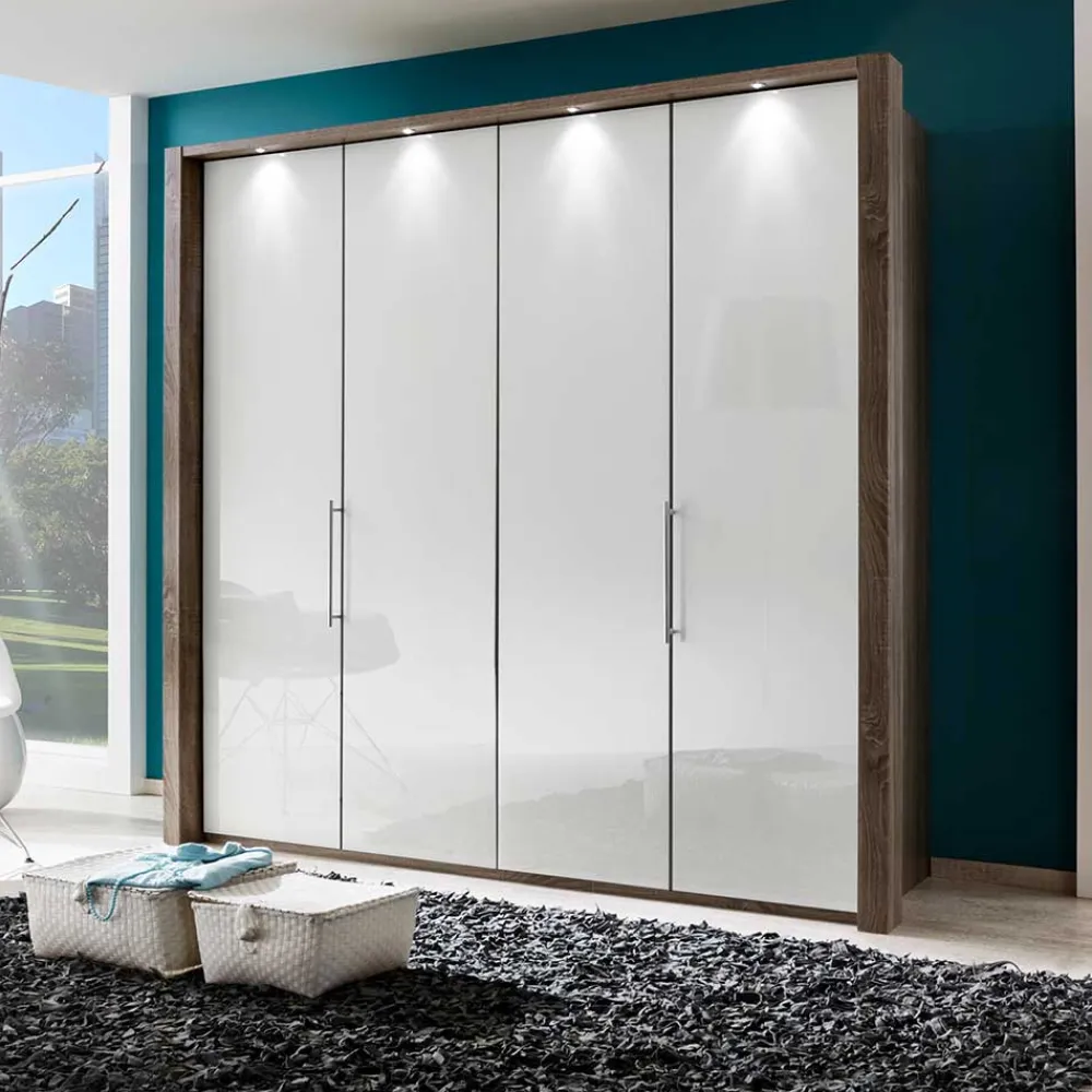 Wohnen Weiße Möbel|Jugendzimmerschränke*Falttürenschrank Yutaha in Weiß Eiche Trüffel