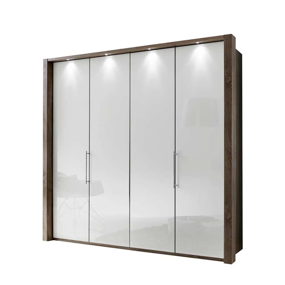 Wohnen Weiße Möbel|Jugendzimmerschränke*Falttürenschrank Yutaha in Weiß Eiche Trüffel