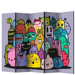 Kinder Wohnen Farbenfroher Paravent mit süßen Comic Monstern - Feradila