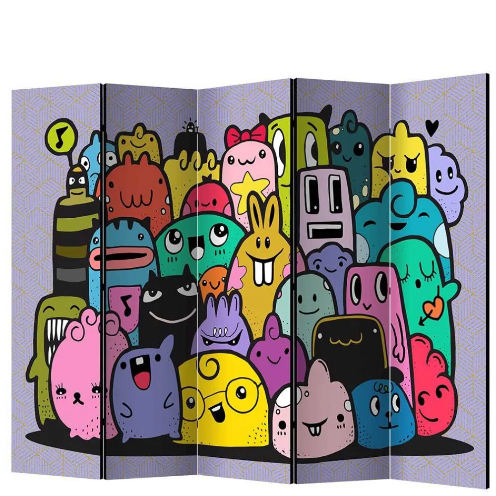 Kinder Wohnen Farbenfroher Paravent mit süßen Comic Monstern - Feradila