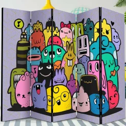 Kinder Wohnen Farbenfroher Paravent mit süßen Comic Monstern - Feradila