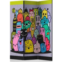 Kinder Wohnen Farbenfroher Paravent mit süßen Comic Monstern - Feradila