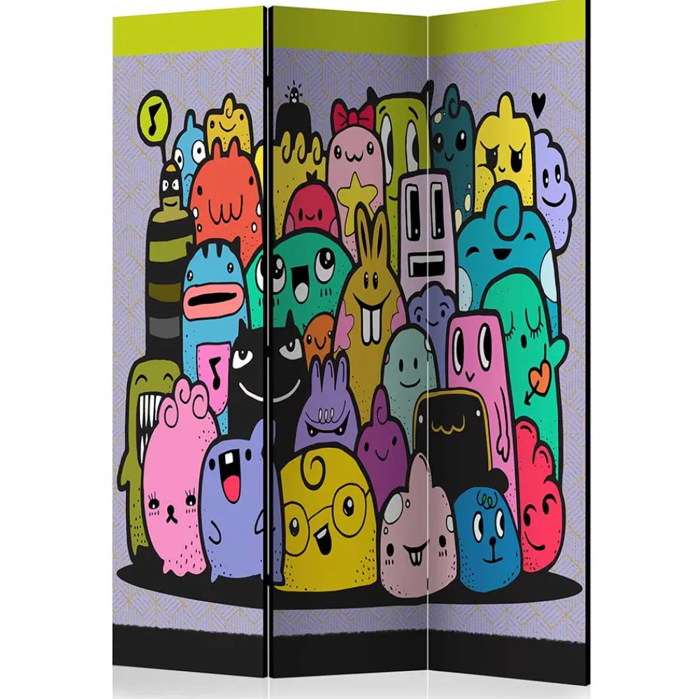 Kinder Wohnen Farbenfroher Paravent mit süßen Comic Monstern - Feradila