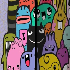 Kinder Wohnen Farbenfroher Paravent mit süßen Comic Monstern - Feradila