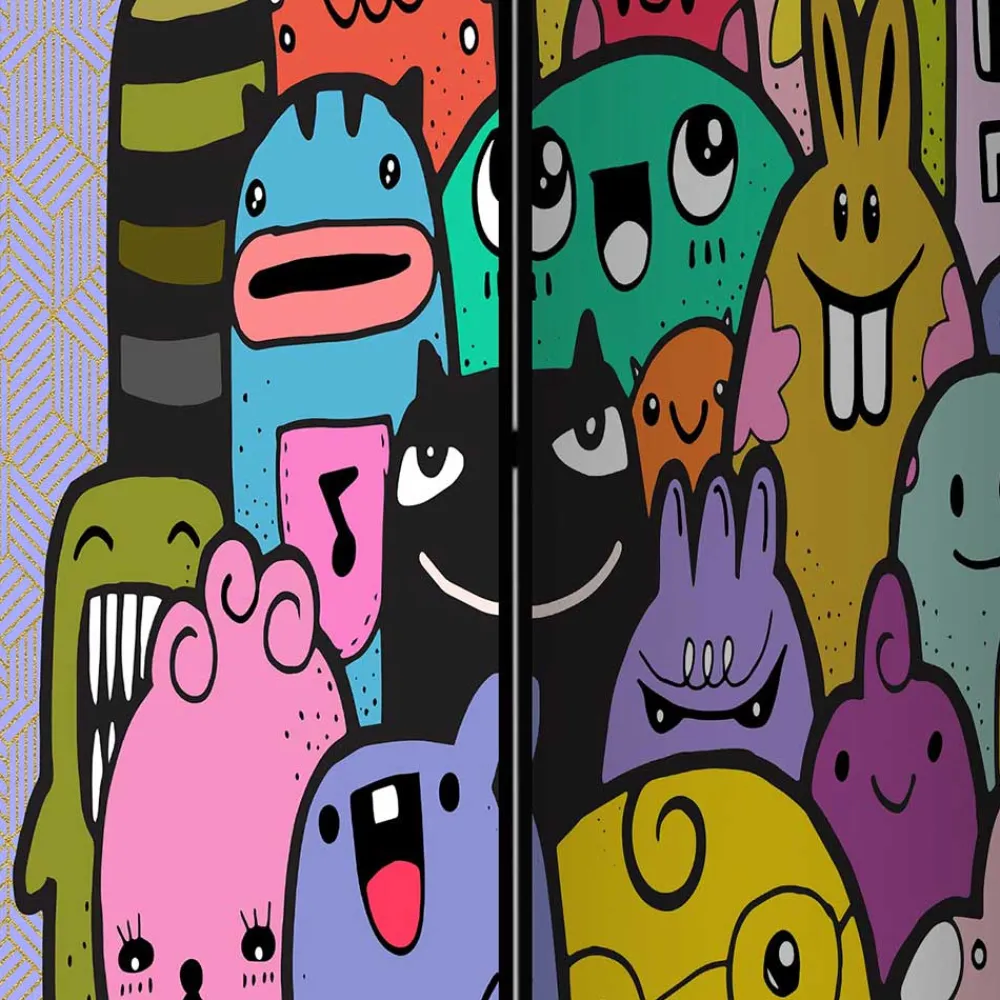 Kinder Wohnen Farbenfroher Paravent mit süßen Comic Monstern - Feradila