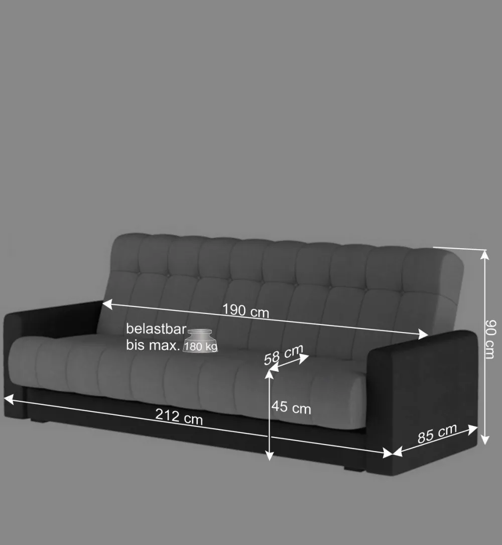 Wohnen Schlafsofas*Federkern Klappcouch mit Bettkasten - Lajos