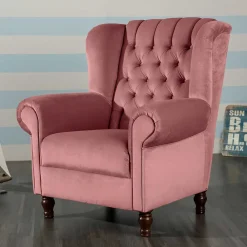 Wohnen Federkern-Ohrensessel in Rosa und Nussbaum Braun - Masiela