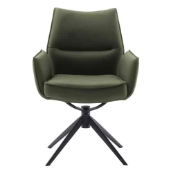 Wohnen Schwarze Möbel|Küchenstühle*Federkern-Tischsessel aus Echtleder in Oliv - Filipan (2er Set)