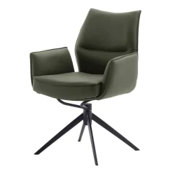 Wohnen Schwarze Möbel|Küchenstühle*Federkern-Tischsessel aus Echtleder in Oliv - Filipan (2er Set)