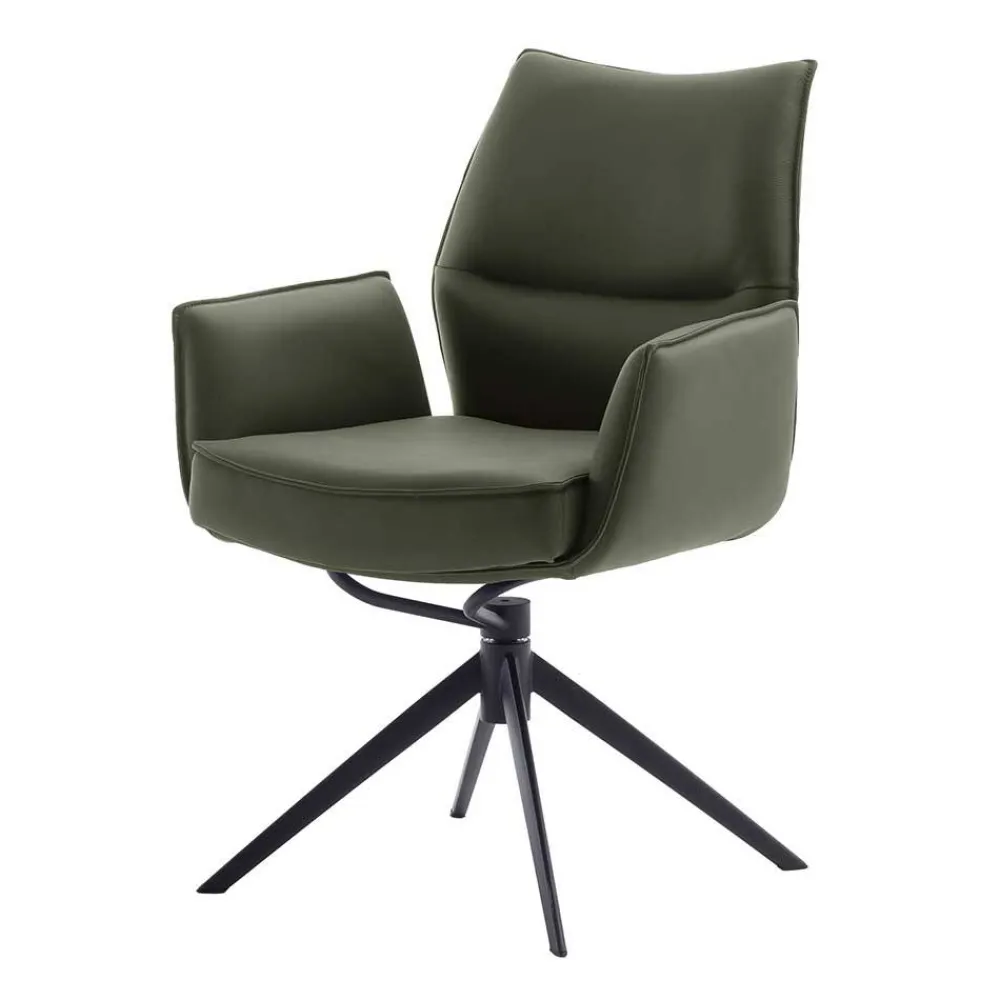 Wohnen Schwarze Möbel|Küchenstühle*Federkern-Tischsessel aus Echtleder in Oliv - Filipan (2er Set)