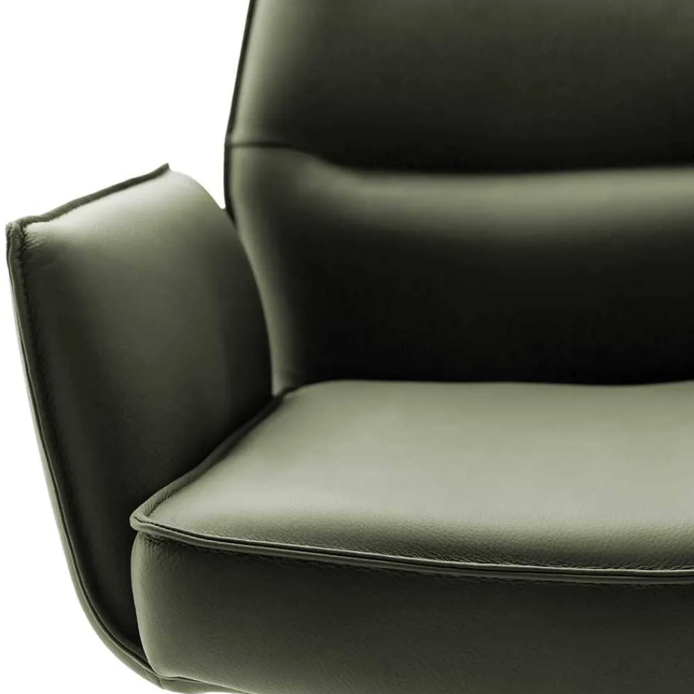 Wohnen Schwarze Möbel|Küchenstühle*Federkern-Tischsessel aus Echtleder in Oliv - Filipan (2er Set)