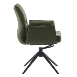 Wohnen Schwarze Möbel|Küchenstühle*Federkern-Tischsessel aus Echtleder in Oliv - Filipan (2er Set)