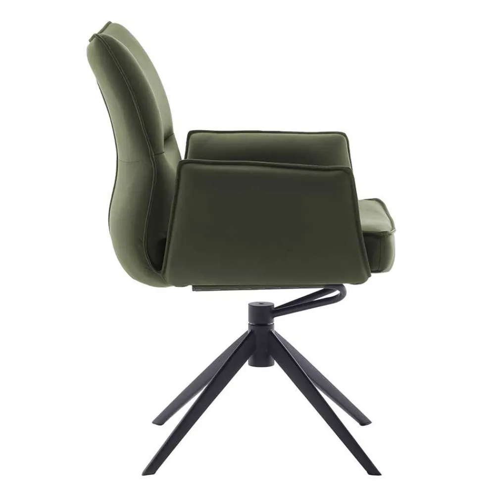 Wohnen Schwarze Möbel|Küchenstühle*Federkern-Tischsessel aus Echtleder in Oliv - Filipan (2er Set)