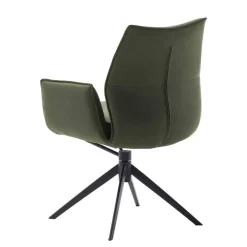 Wohnen Schwarze Möbel|Küchenstühle*Federkern-Tischsessel aus Echtleder in Oliv - Filipan (2er Set)