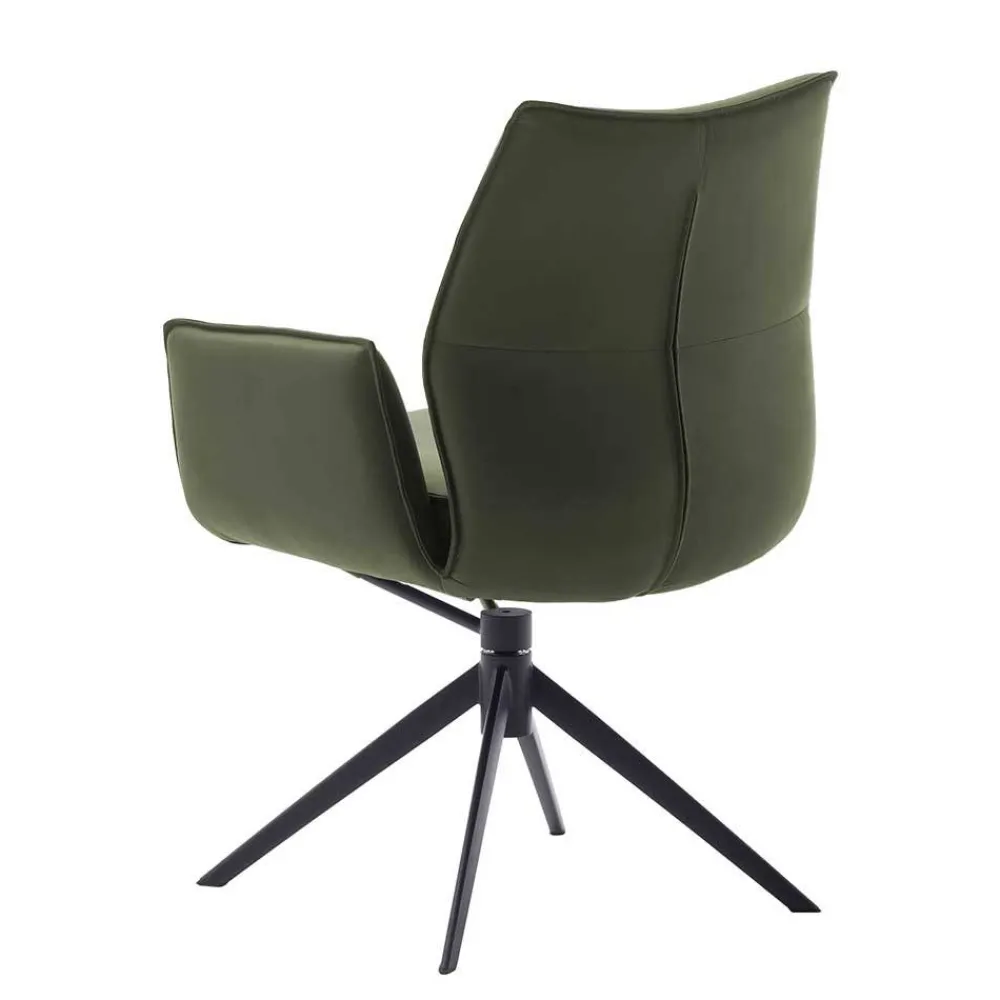 Wohnen Schwarze Möbel|Küchenstühle*Federkern-Tischsessel aus Echtleder in Oliv - Filipan (2er Set)