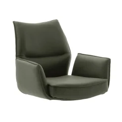 Wohnen Schwarze Möbel|Küchenstühle*Federkern-Tischsessel aus Echtleder in Oliv - Filipan (2er Set)