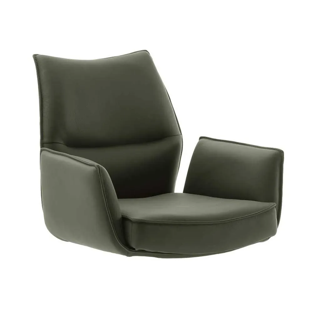 Wohnen Schwarze Möbel|Küchenstühle*Federkern-Tischsessel aus Echtleder in Oliv - Filipan (2er Set)