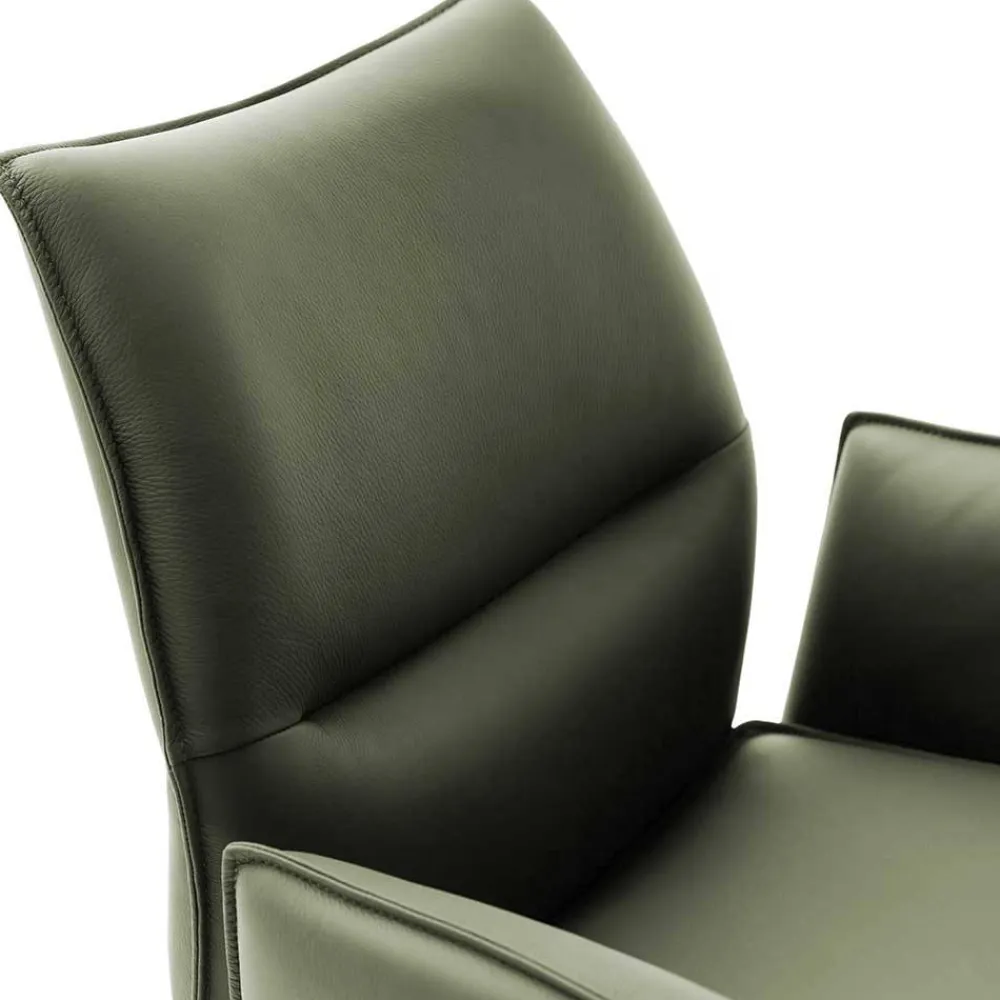 Wohnen Schwarze Möbel|Küchenstühle*Federkern-Tischsessel aus Echtleder in Oliv - Filipan (2er Set)