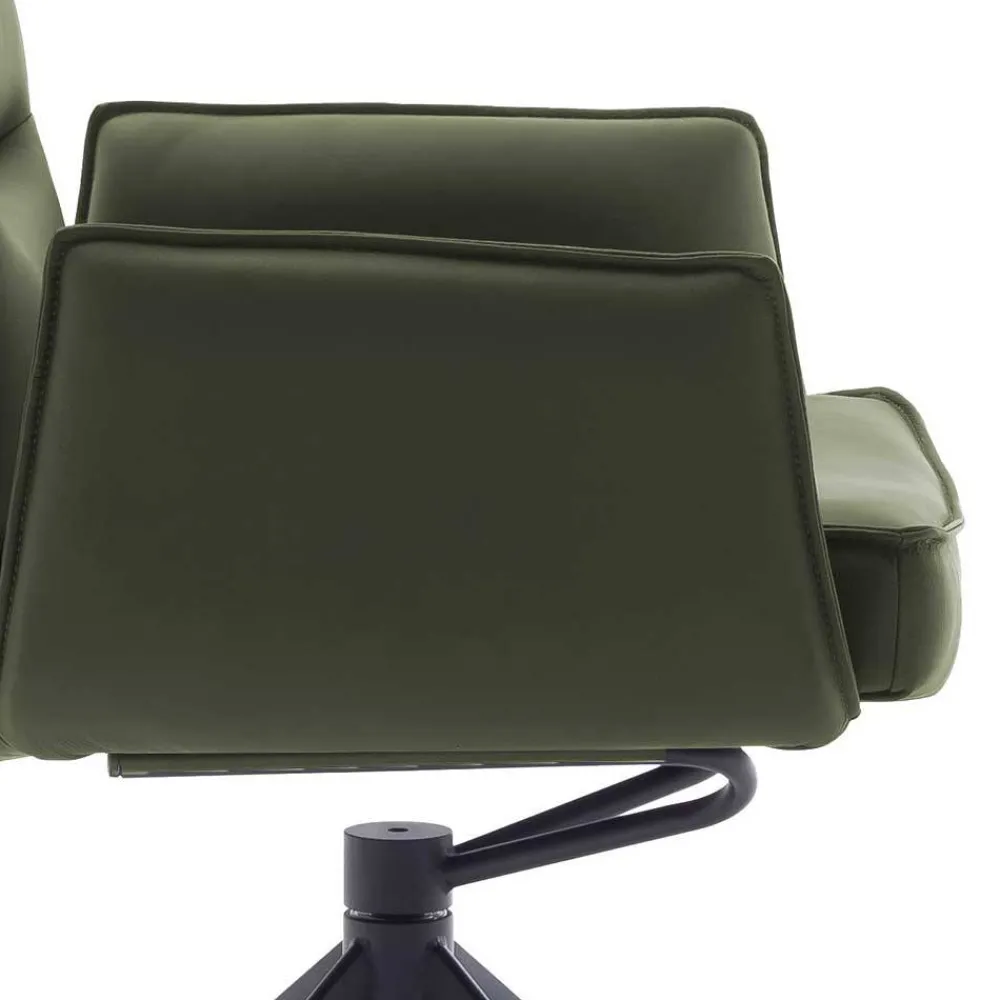 Wohnen Schwarze Möbel|Küchenstühle*Federkern-Tischsessel aus Echtleder in Oliv - Filipan (2er Set)