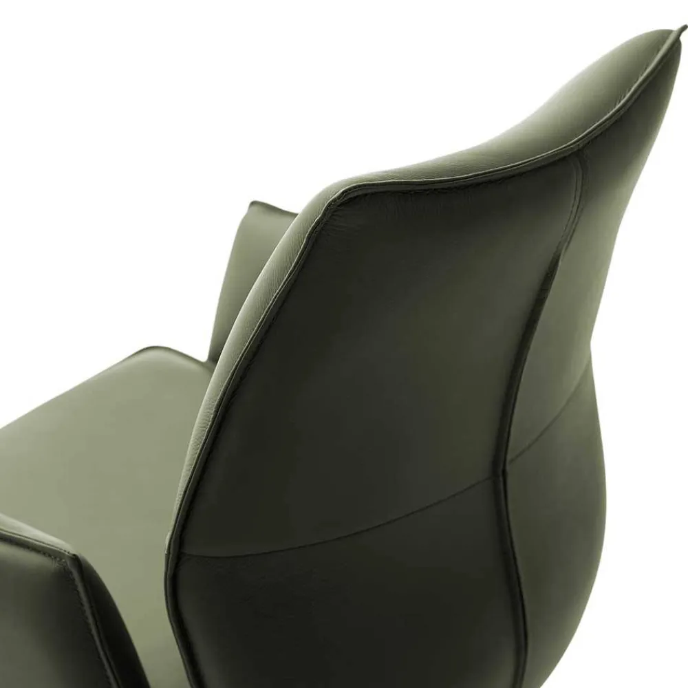 Wohnen Schwarze Möbel|Küchenstühle*Federkern-Tischsessel aus Echtleder in Oliv - Filipan (2er Set)