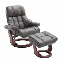 Wohnen Fernsehsessel mit Relaxfunktion in Leder Schlammfarben Vihanna mit Hocker (zweiteilig)