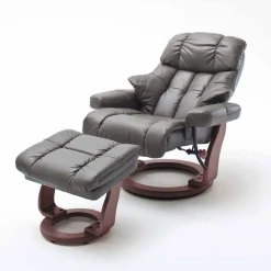 Wohnen Fernsehsessel mit Relaxfunktion in Leder Schlammfarben Vihanna mit Hocker (zweiteilig)