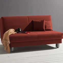 Wohnen Flachgewebe Bettcouch in Dunkelrot & Alu - Carlive