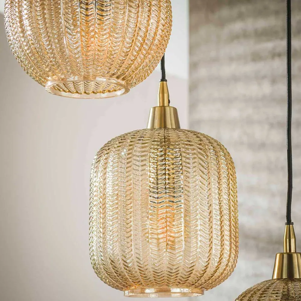 Wohnen 5-flammige Hängelampe mit Braunglas Schirmen - Infermo