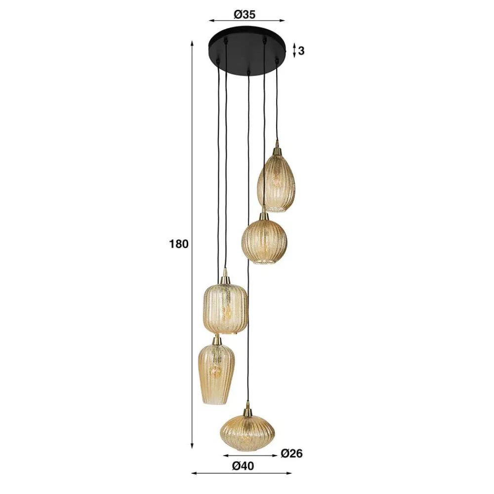 Wohnen 5-flammige Hängelampe mit Braunglas Schirmen - Infermo