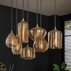 Wohnen 7-flammige Hängelampe mit Rillenglas Schirmen - Piatra