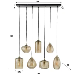 Wohnen 7-flammige Hängelampe mit Rillenglas Schirmen - Piatra