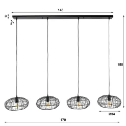 Wohnen 4-flammige Hängeleuchte mit Drahtschirmen - Pardial