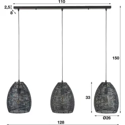 Wohnen 3-flammige Metall Hängeleuchte in Schwarz Braun - Mediny