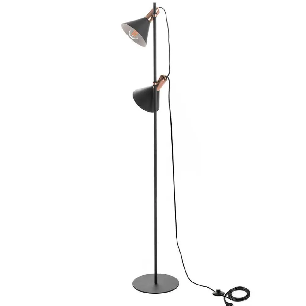 Wohnen 2-flammige Stehleuchte in Schwarz & Messing - Easy