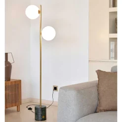 Wohnen 2-flammige Stehleuchte mit weißen Glas Kugelschirmen - Partiona