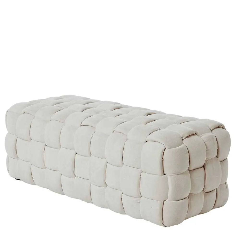 Wohnen Flechtoptik Polsterbank in Cremeweiß - Vignus