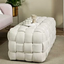 Wohnen Flechtoptik Polsterbank in Cremeweiß - Vignus