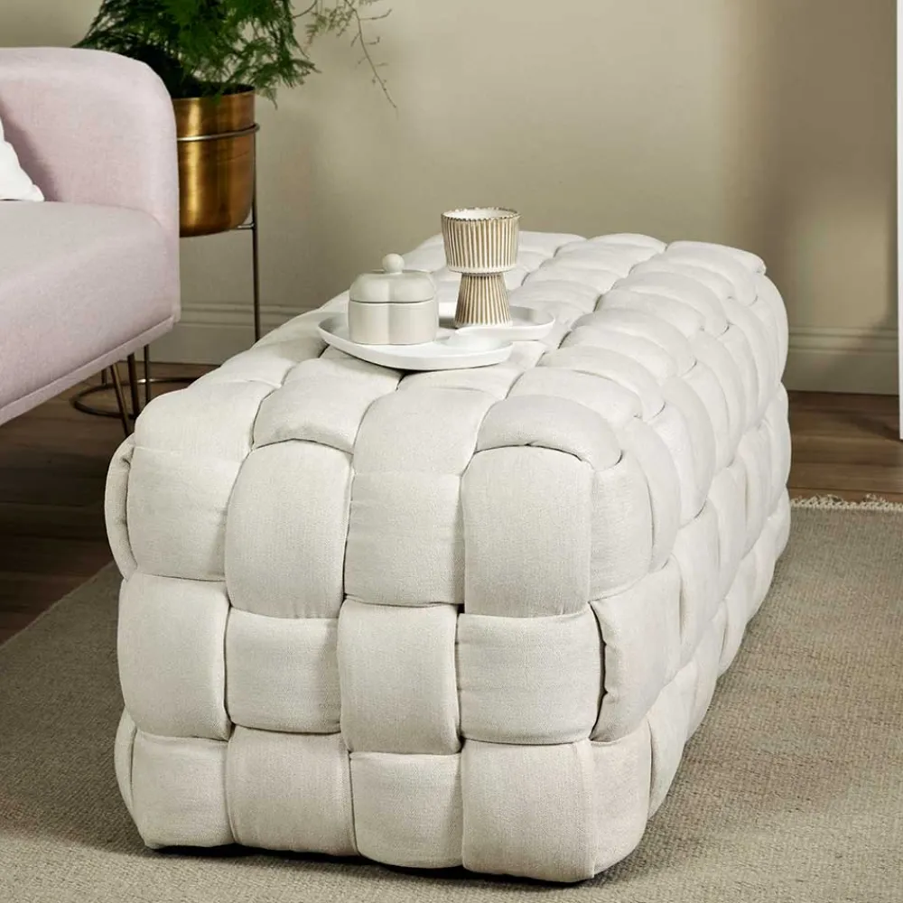 Wohnen Flechtoptik Polsterbank in Cremeweiß - Vignus