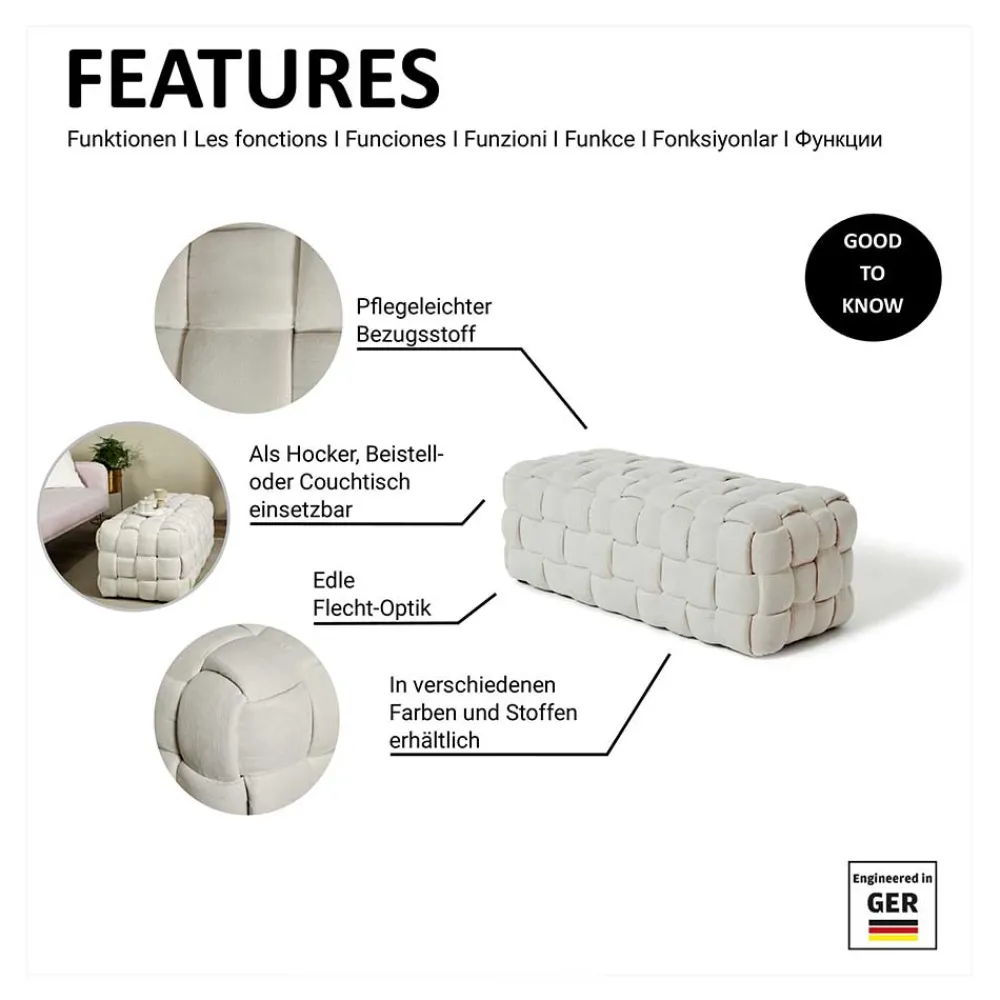 Wohnen Flechtoptik Polsterbank in Cremeweiß - Vignus