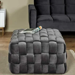 Wohnen Barhocker*Flechtoptik Sitzhocker in Platingrau - Lydosca