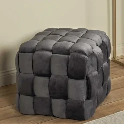 Wohnen Barhocker*Flechtoptik Sitzhocker in Platingrau - Lydosca