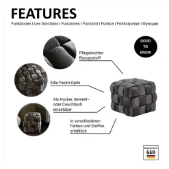 Wohnen Barhocker*Flechtoptik Sitzhocker in Platingrau - Lydosca