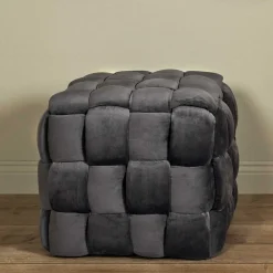 Wohnen Barhocker*Flechtoptik Sitzhocker in Platingrau - Lydosca