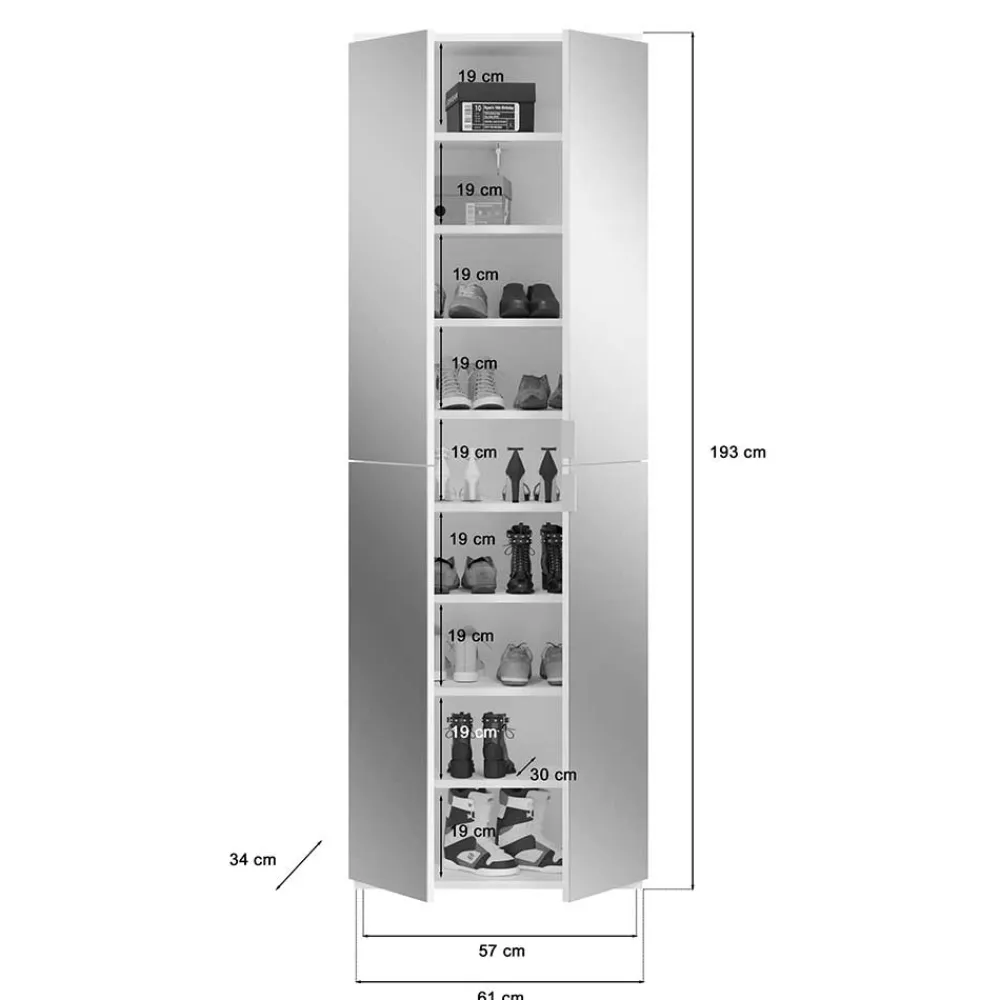 Wohnen Flur Möbelblock kompakt 152x193x34 cm - Ejulia (dreiteilig)