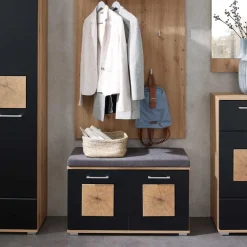 Wohnen Küchenbänke|Sitzbank*Flurbank mit Doppeltür in Schwarz & Wildeiche NB - Zelio