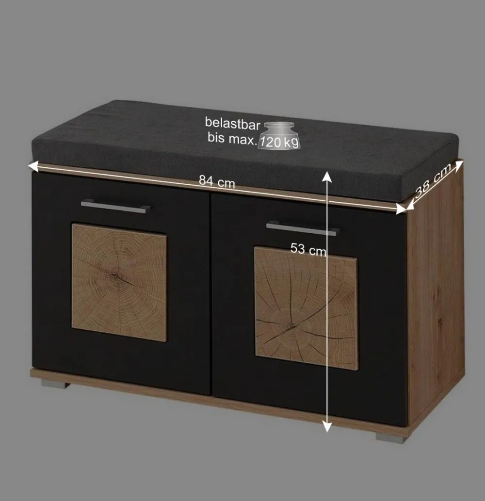 Wohnen Küchenbänke|Sitzbank*Flurbank mit Doppeltür in Schwarz & Wildeiche NB - Zelio