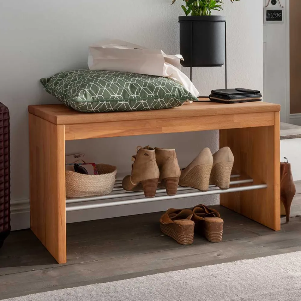 Wohnen Schuhschränke|Garderobenbänke*Flurbank mit Schuhablage aus Buche & Metall - Shimousa