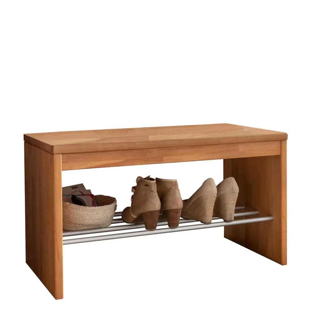 Wohnen Schuhschränke|Garderobenbänke*Flurbank mit Schuhablage aus Buche & Metall - Shimousa