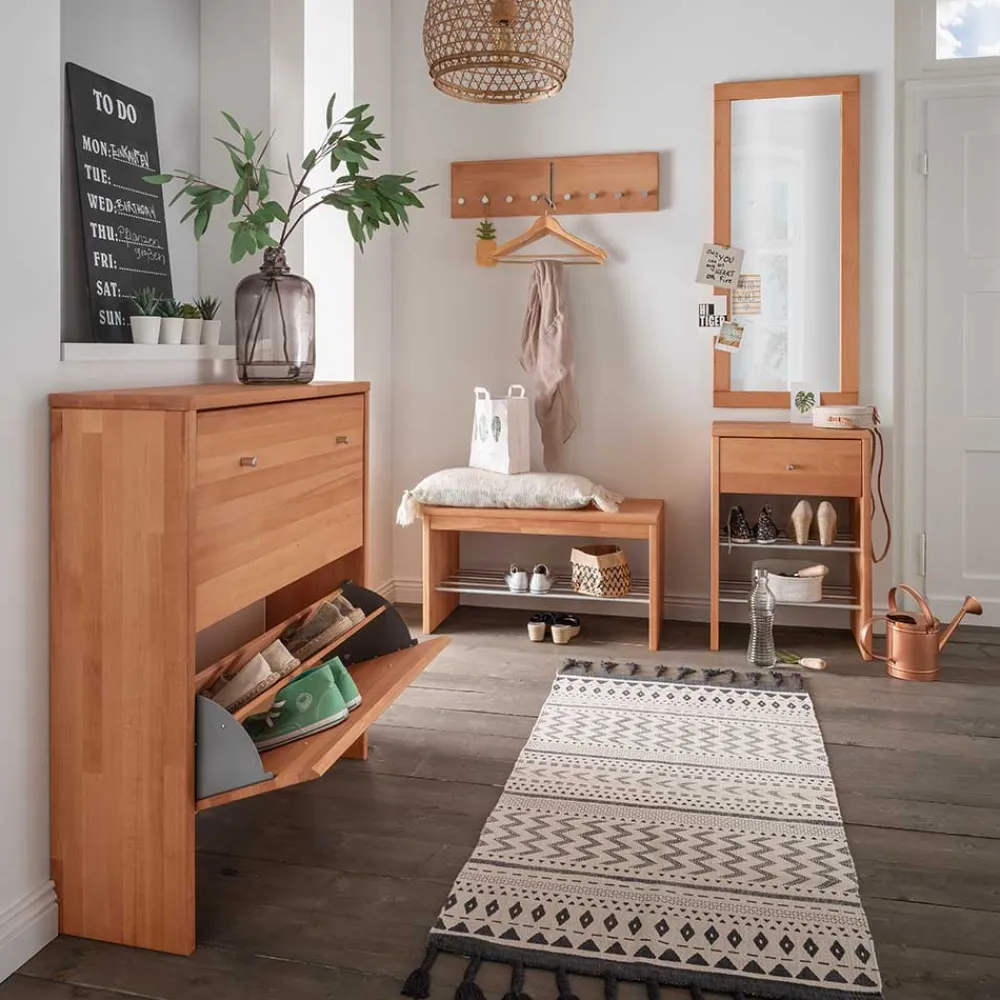 Wohnen Schuhschränke|Garderobenbänke*Flurbank mit Schuhablage aus Buche & Metall - Shimousa